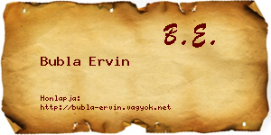 Bubla Ervin névjegykártya